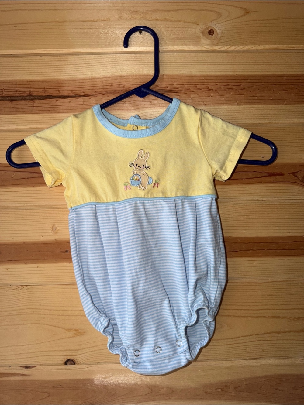 Yellow & Light Blue Bunny One-Piece Romper - Kids